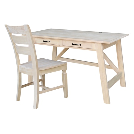 International Concepts Serendipity Desk with 2 Drawers and Chair, Unfinished K-OF-69-C57